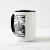 Pittsburgh Silhouet Zwart & Wit Winterstad Mok (Voorkant links)
