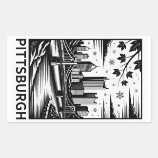 Pittsburgh Silhouet Zwart & Wit Winterstad Rechthoekige Sticker