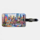 Pittsburgh Skyline Abstracte kunst Bagagelabel (Achterkant horizontaal)