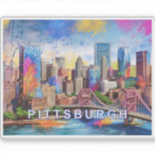 Pittsburgh Skyline Abstracte kunst Sticker (Voorkant)
