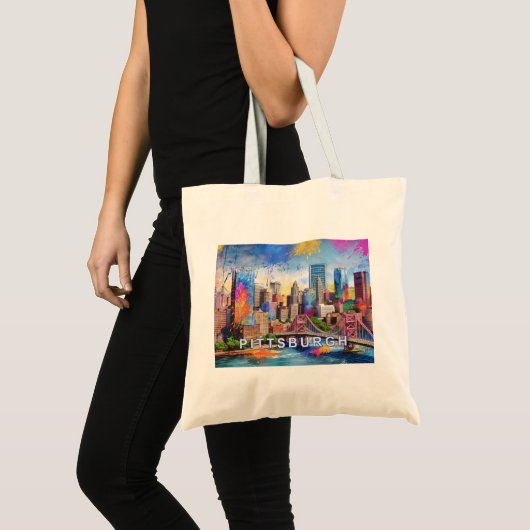 Pittsburgh Skyline Abstracte kunst Tote Bag (Voorkant (product))
