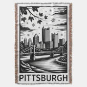 Pittsburgh Skyline Black & White Winter City Deken (Voorkant Verticaal)