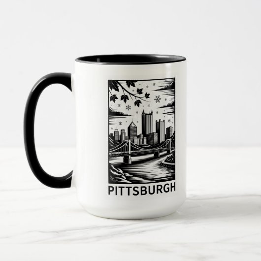 Pittsburgh Skyline Black & White Winter City Mok (Links)