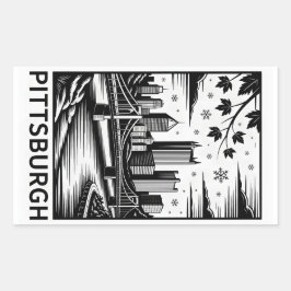 Pittsburgh Skyline Black & White Winter City Rechthoekige Sticker