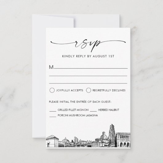 Pittsburgh Skyline City Bruiloft RSVP Response Kaa (Voorkant)