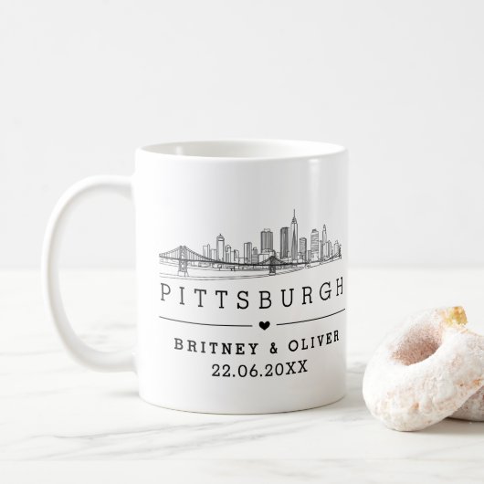 Pittsburgh Skyline  – Custom Wedding gift Koffiemok (Met donut)