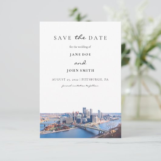 Pittsburgh Skyline Flat Save the Date Card (Staand voorkant)