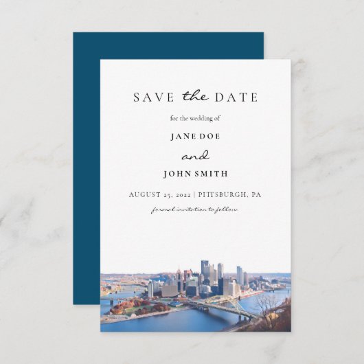 Pittsburgh Skyline Flat Save the Date Card (Voorkant / Achterkant)
