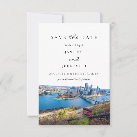 Pittsburgh Skyline Flat Save the Date Card (Voorkant)