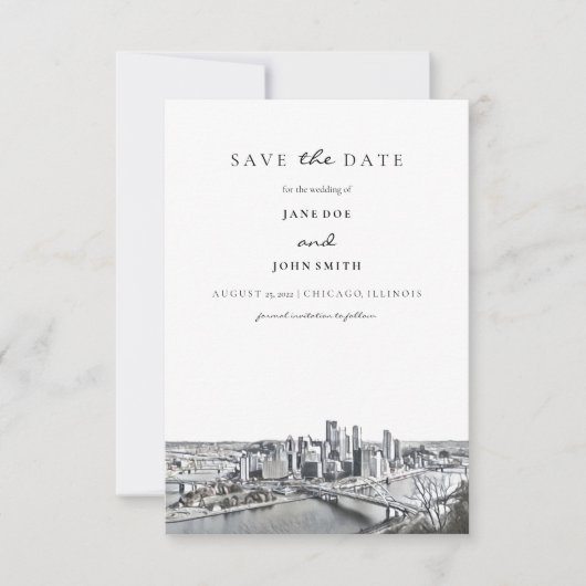 Pittsburgh Skyline Flat Save the Date Card (Voorkant)