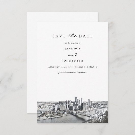 Pittsburgh Skyline Flat Save the Date Card (Voorkant / Achterkant)