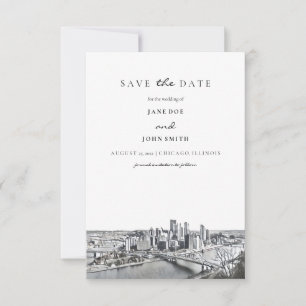 Pittsburgh Skyline Flat Save the Date Card