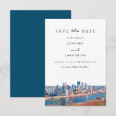 Pittsburgh Skyline Flat Save the Date Card (Voorkant / Achterkant)