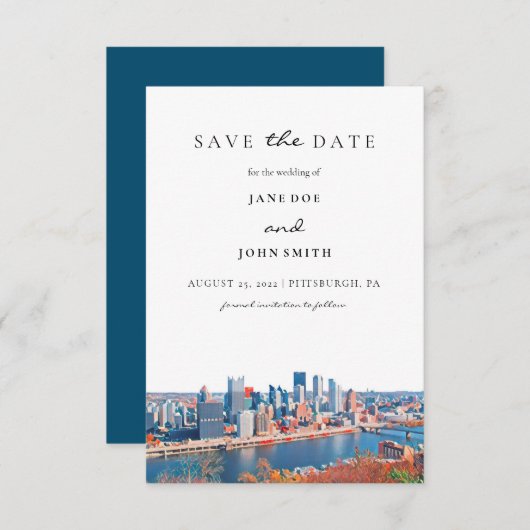 Pittsburgh Skyline Flat Save the Date Card (Voorkant / Achterkant)