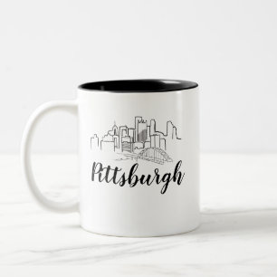 Pittsburgh Skyline Illustratie Tweekleurige Koffiemok