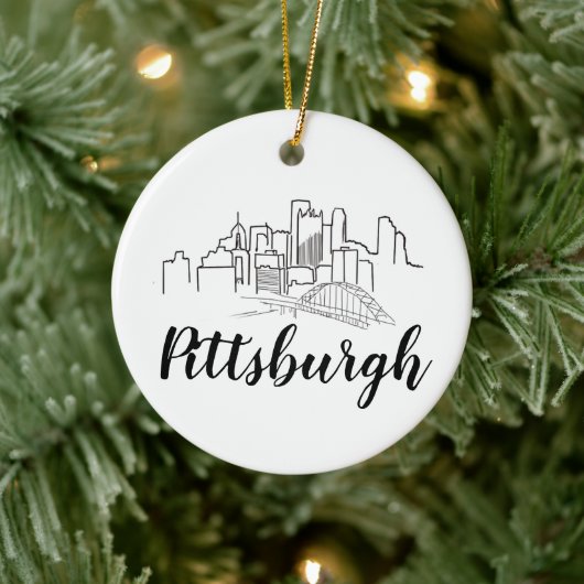 Pittsburgh Skyline Illustration Art Keramisch Ornament (Boom)