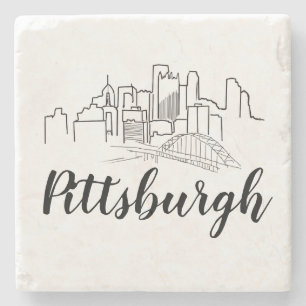 Pittsburgh Skyline Illustration Art Stenen Onderzetter