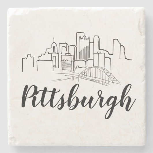 Pittsburgh Skyline Illustration Art Stenen Onderzetter (Voorkant)