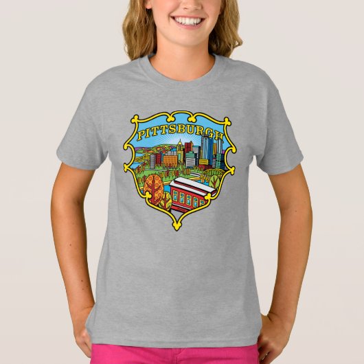 Pittsburgh Skyline in City Shield T-shirt (Voorkant)