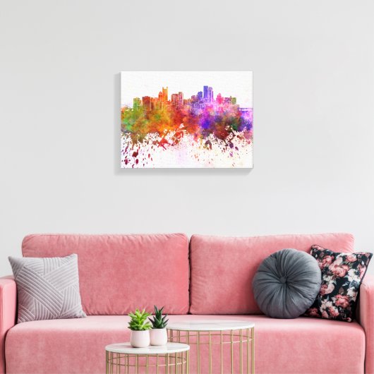 Pittsburgh skyline in watercolor background canvas afdruk (Insitu (Woonkamer))