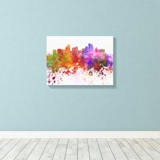 Pittsburgh skyline in watercolor background canvas afdruk (Insitu (Houten vloer))