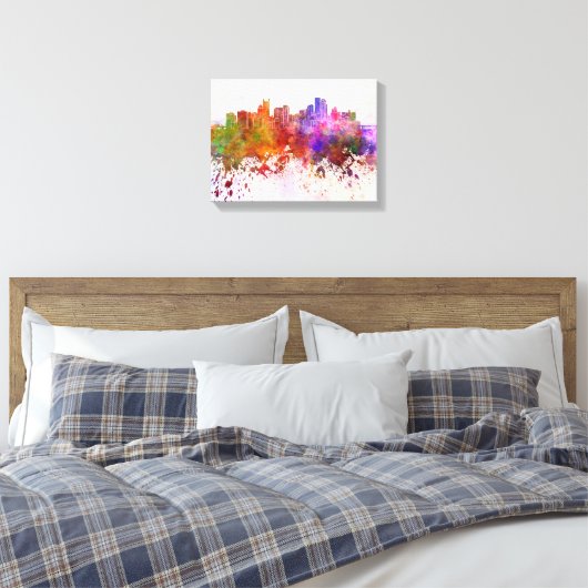 Pittsburgh skyline in watercolor background canvas afdruk (Insitu (Slaapkamer))