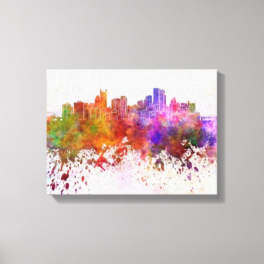 Pittsburgh skyline in watercolor background canvas afdruk (Voorkant)