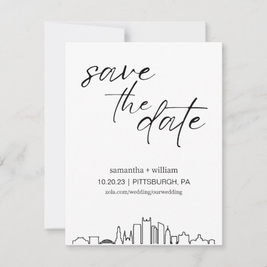 Pittsburgh Skyline MINIMALIST Save the Date Kaart (Voorkant)