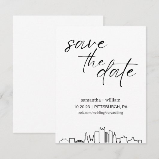 Pittsburgh Skyline MINIMALIST Save the Date Kaart (Voorkant / Achterkant)