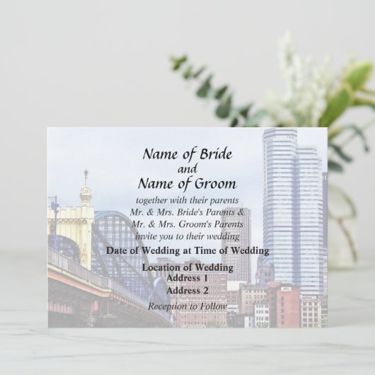 Pittsburgh Skyline van Smithfield St Bridge Kaart (Staand voorkant)