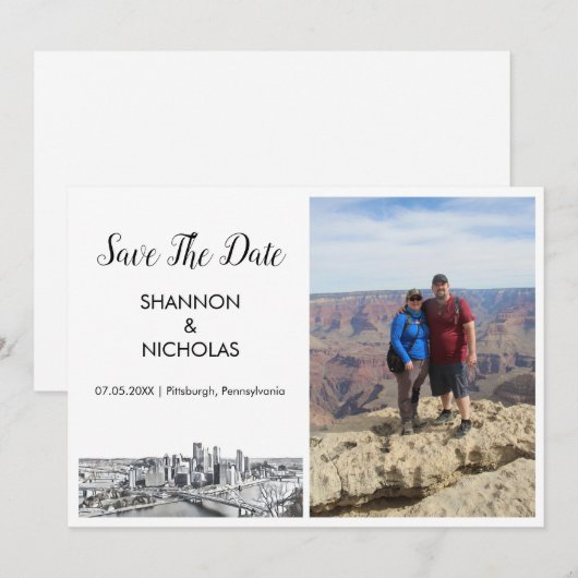 Pittsburgh Skyline Verloving Photo Save the Date (Voorkant / Achterkant)