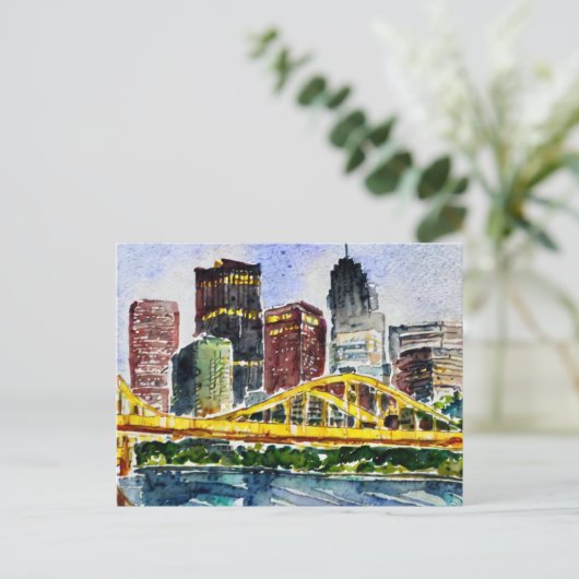 Pittsburgh Skyline waterverf schilderij Briefkaart (Staand voorkant)