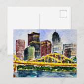 Pittsburgh Skyline waterverf schilderij Briefkaart (Voorkant / Achterkant)