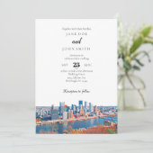 Pittsburgh Skyline Wedding Invitation Kaart (Staand voorkant)