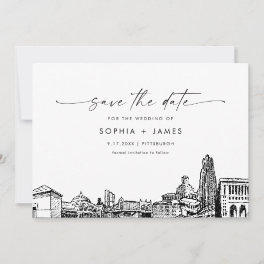 Pittsburgh Skyline Wedding Save the Date Kaart (Voorkant)
