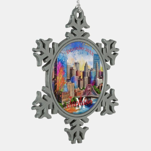 Pittsburgh Snowflake Pewter Kerstversiering Tin Sneeuwvlok Ornament (Links)