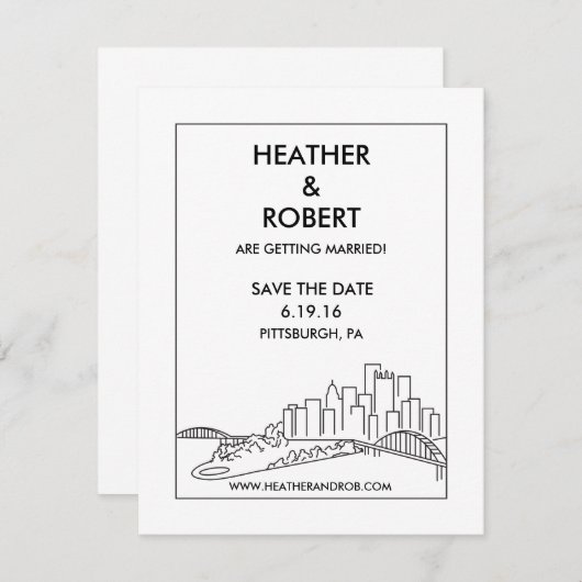 Pittsburgh sparen de Datum - de Veldlijn (zwart) Save The Date (Voorkant / Achterkant)