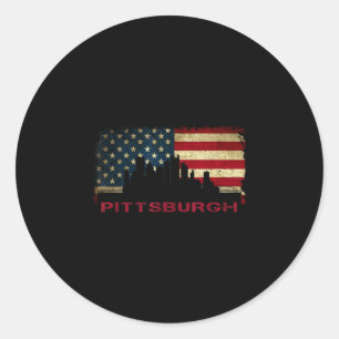 Pittsburgh stads silhouet kunst usa vlag staal sta ronde sticker