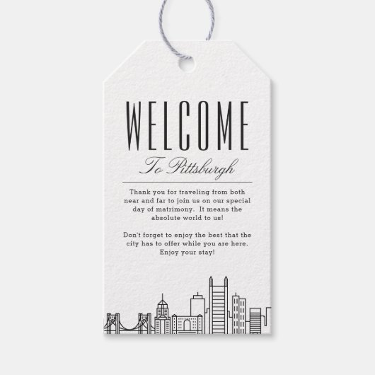 Pittsburgh Stadssilhouet | Welkomstbericht Cadeaulabel (Voorkant)
