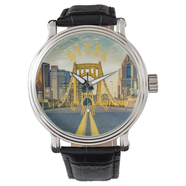 Pittsburgh Steel City Skyline 412 Pennsylvania Can Horloge (Voorkant)