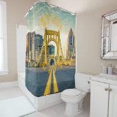 Pittsburgh Steel City Skyline Bridge Pennsylvania  Douchegordijn (In situ)