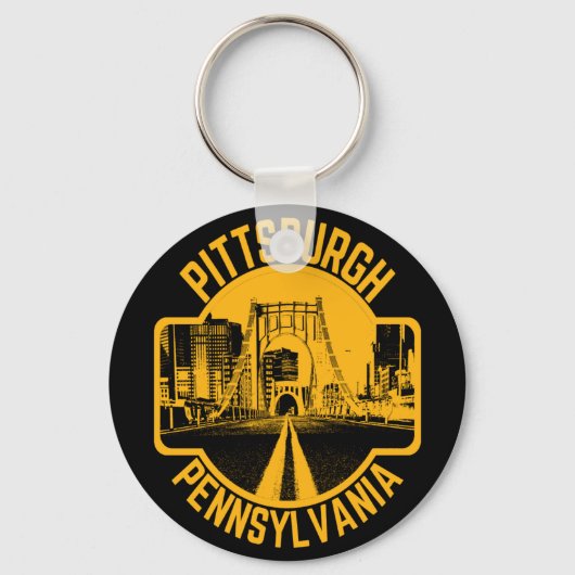 Pittsburgh Steel City Skyline Bridge Pennsylvania Sleutelhanger (Voorkant)