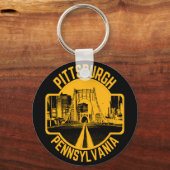Pittsburgh Steel City Skyline Bridge Pennsylvania Sleutelhanger (Voorkant)