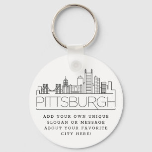 Pittsburgh Stylized Skyline   Aangepaste slogan Sleutelhanger