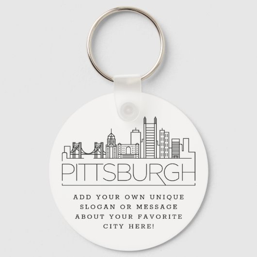 Pittsburgh Stylized Skyline | Aangepaste slogan Sleutelhanger (Voorkant)