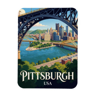 Pittsburgh USA Drie Rivieren Silhouette Reis Magneet