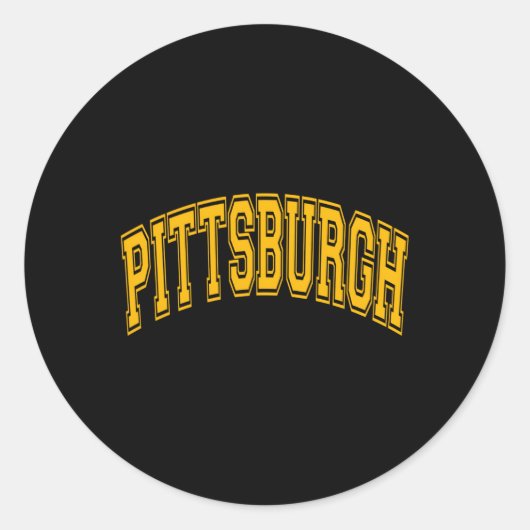 Pittsburgh Varsity Stijl Amber Tekst en Omtrek Ronde Sticker (Voorkant)