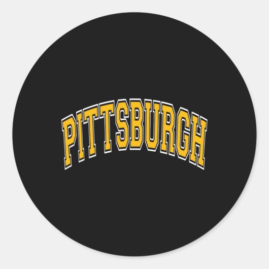 Pittsburgh Varsity Stijl Amber Tekst Ronde Sticker (Voorkant)