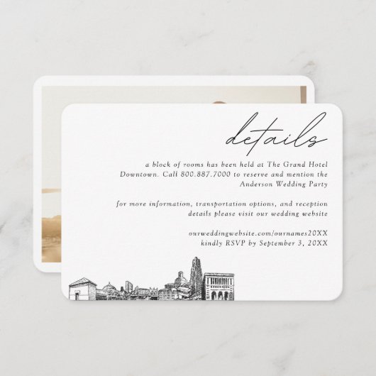Pittsburgh Wedding Hotel Kamer Blok Details Informatiekaartje (Voorkant / Achterkant)