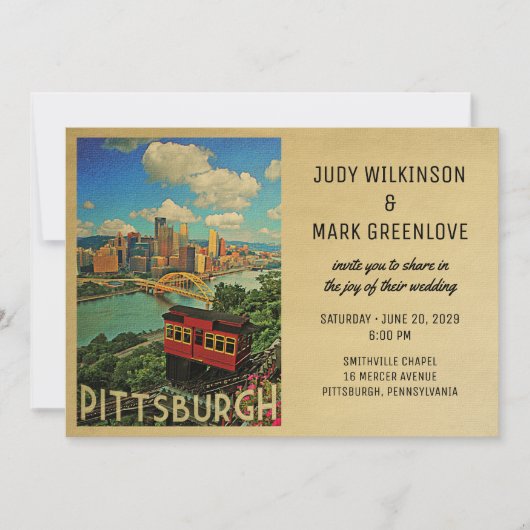 Pittsburgh Wedding Invitation  midden-eeuwse  Kaart (Voorkant)